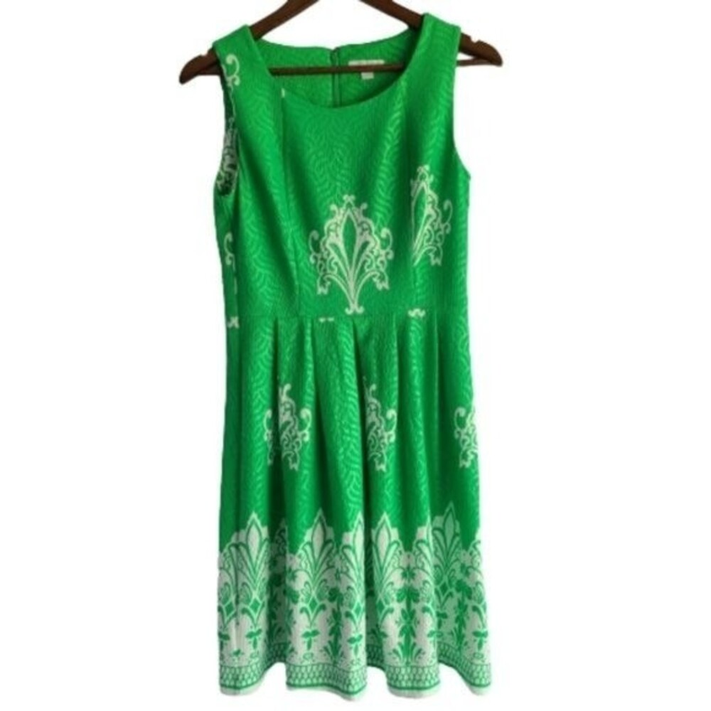 New York & Company Sleeveless Kelly Green White A-Line Dress Size S